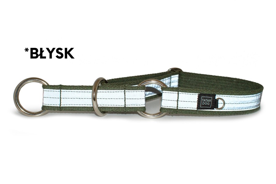 Obroża półzaciskowa odblaskowa PRO dla dużego psa FLASH khaki - TATAR DOG (2).jpg