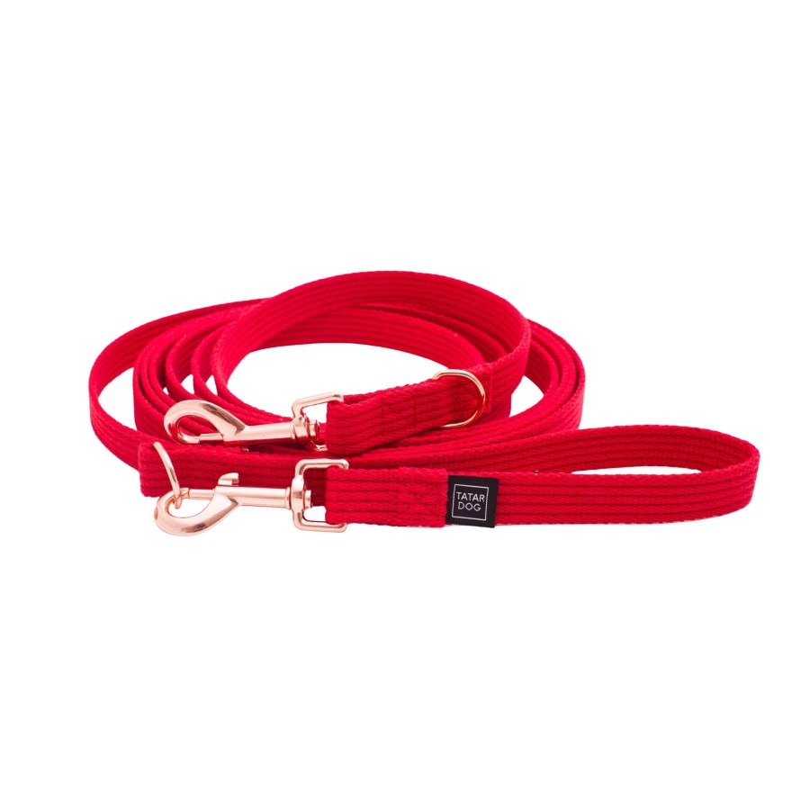 Smycz przepinana dla małego psa Natural czerwona - TATAR DOG (1).jpg