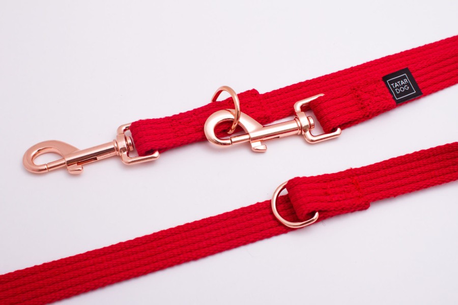 Smycz przepinana dla małego psa Natural czerwona - TATAR DOG (5).jpg