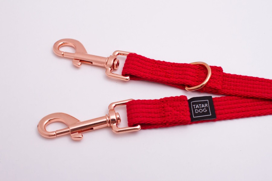 Smycz przepinana dla małego psa Natural czerwona - TATAR DOG (6).jpg